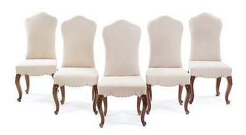 A Set of Ten Italian Walnut Dining Chairs Height 39 1/4 inches.