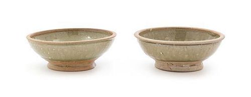 A Pair of Burmese Celadon Glazed Pottery Bowls Diameter 4 3/4 inches.