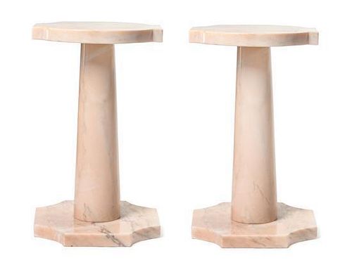 A Pair of Custom-Designed Marble Pedestals Height 26 inches.