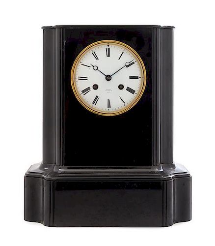 A Black Belgian Marble Mantel Clock Height 15 inches.
