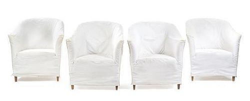 A Set of Four Flexform Twill-Slipcovered Armchairs Height 32 inches.