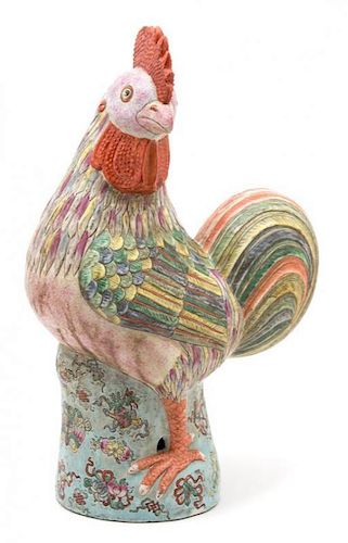 A Chinese Export Famille Rose Porcelain Cockerel Height 19 inches.