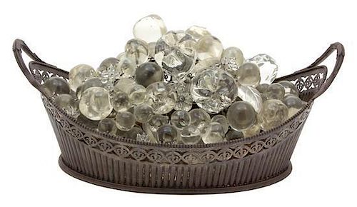 A Silver-Plate Basket Filled with Crystal Fruit Width 14 inches.