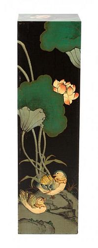 A Chinese Polychromed Lacquer Pedestal Height 42 inches.