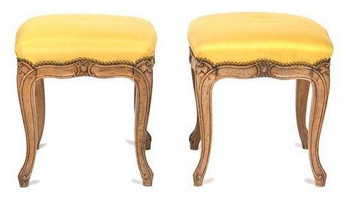 A Pair of Louis XV Style Carved Wood Tabourets Height 19 inches.