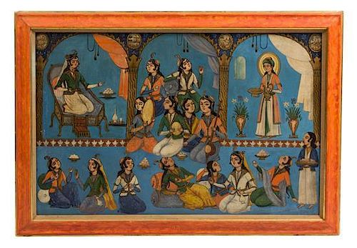 An Indian Mughal Style Painting 30 x 47 inches.
