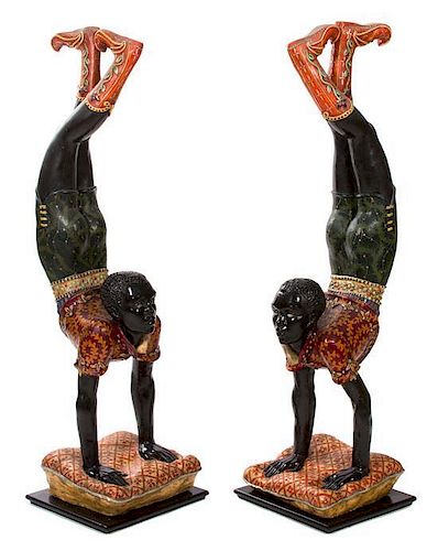 A Pair of Venetian Style Painted Blackamoor Acrobats