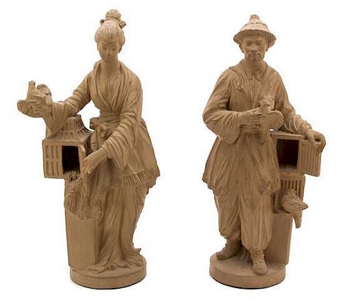 A Pair of Borghese Plaster Figures of a Chinese Man and Woman Height 10 inches.