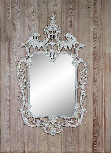 A Pair of Chinese Chippendale Style Carved and Painted Mirrors Height 62 x width 36 inches.