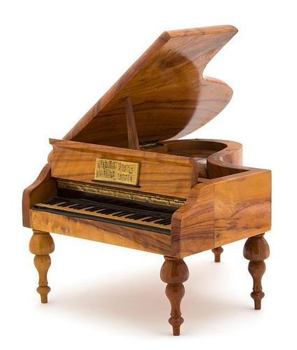 A Miniature Grand Piano-Form Music Box Width 7 1/4 inches.