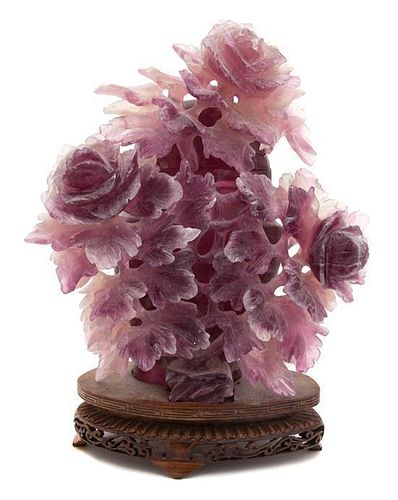 A Chinese Rose Quartz Floral-Form Carving Height 10 inches.