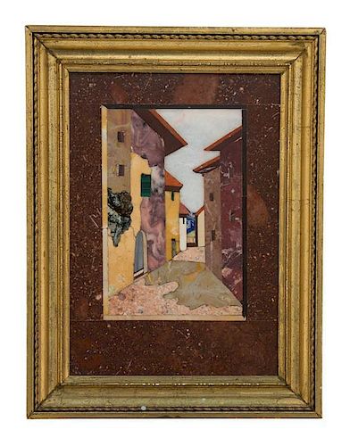 An Italian Pietra Dura Plaque Height of frame 6 inches.