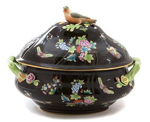 A Pair of Herend Porcelain Covered Tureens and Undertrays Width 18 inches.