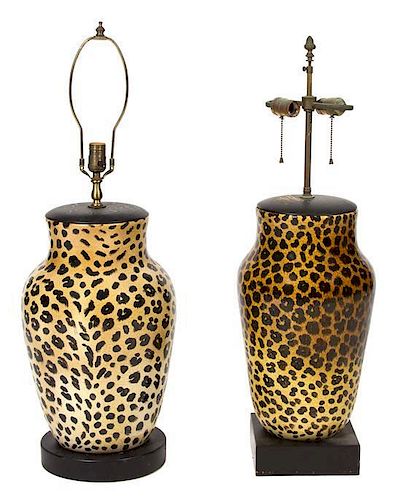 Two Glazed Ceramic Table Lamps Height 36 inches.