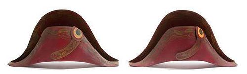 A Pair of Napoleonic Tole Painted Metal Hats Width 14 inches.
