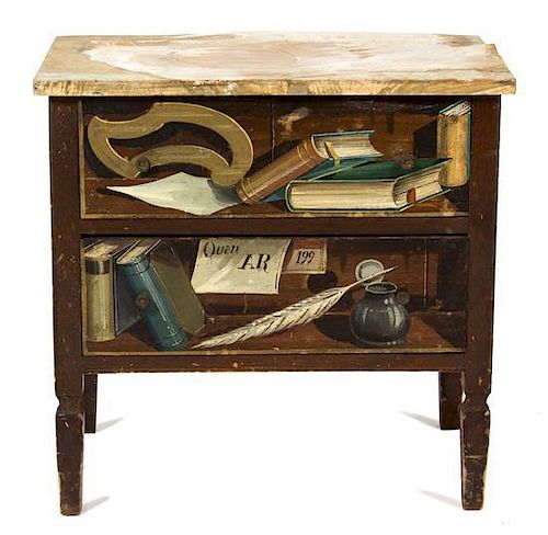 A Trompe L'oeil Painted Diminutive Chest Height 17 x width 17 3/4 x depth 11 1/2 inches.