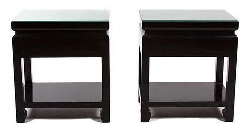 A Pair of Chinese Lacquered Side Tables Height 24 x width 24 x depth 18 inches.