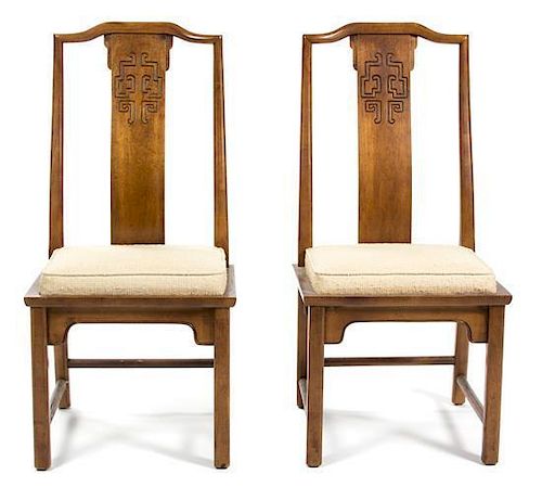 A Pair of Chinese Carved Elm Side Chairs Height 40 inches.