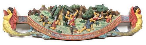 An Italian Carved and Polychromed Wood Wall Hanging Width 26 inches.