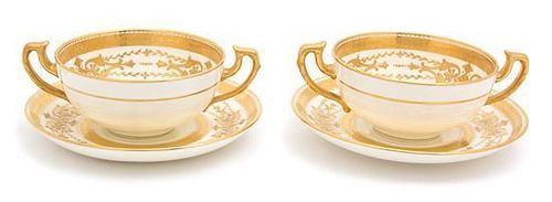 A Set of Twelve Minton Porcelain Teacups and Undertrays Diameter of saucer 6 1/2 inches.