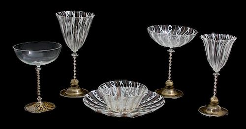 A Collection of Murano Glass Stemware Height of largest 9 inches.