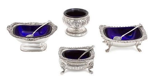 A Group of Eight Silver-Plate Footed Salts Width of largest 4 inches.
