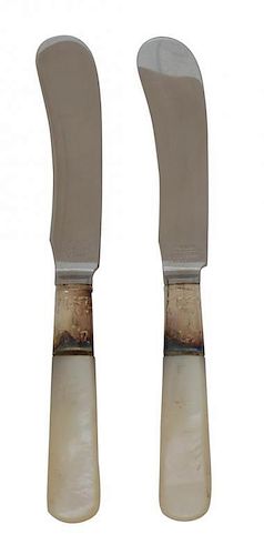 A Collection of Silver-Plate and Silver Butter Knives Length of largest 5 3/4 inches.