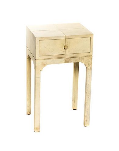 A Faux Parchment Side Table, in the manner of Samuel Marx, Height 27 1/2 x width 16 x depth 12 inches.