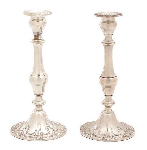 A Pair of American Silver Five-Light Candelabra, Gorham Mfg., Providence, RI, 20th Century, having weighted baluster standard