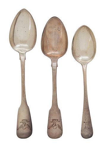 Seven Irish Silver Fiddle Back Spoons, Dublin, 1830,