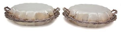 A Pair of Silver-Plate Covered Vegetable Dishes Width 12 inches.