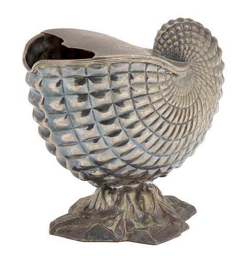 An English Silver-Plate Shell-Form Spoon Warmer Height 5 1/2 inches.