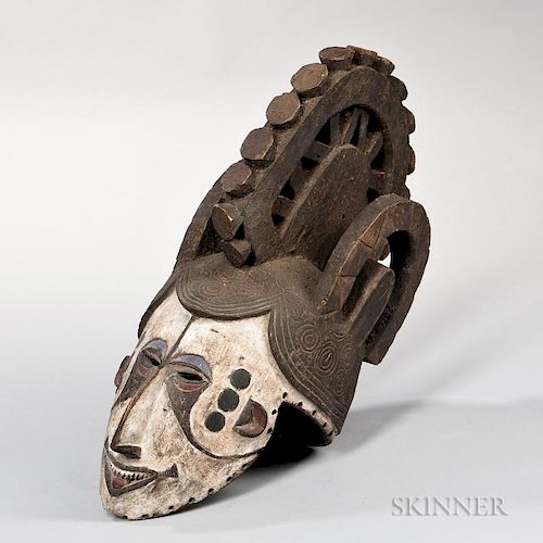 Carved and Painted African Mask, late 19th/early 20th century, lg. appx. 25 in., ht. 17 1/2 in.