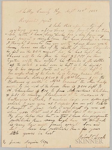 Letter from Robert Doak Describing the Will of Thomas Chambers