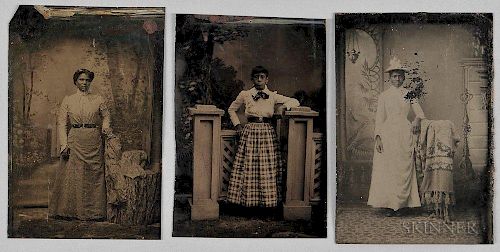 Three Tintypes Depicting Standing African American Women