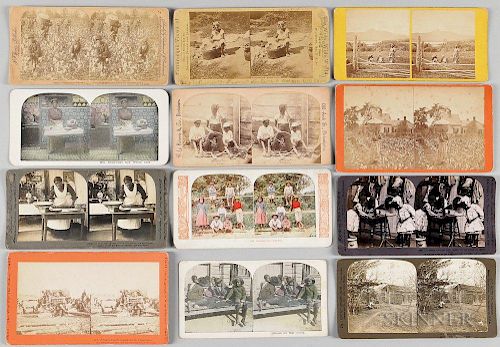 Fourteen Stereo Cards Depicting African Americans.  Estimate $100-200