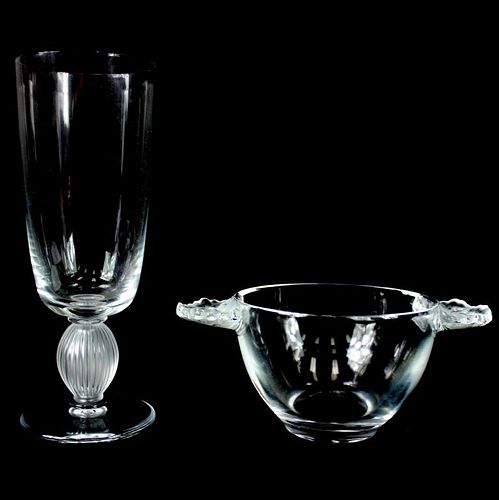 2) TWO LALIQUE FRANCE CRYSTAL PIECES