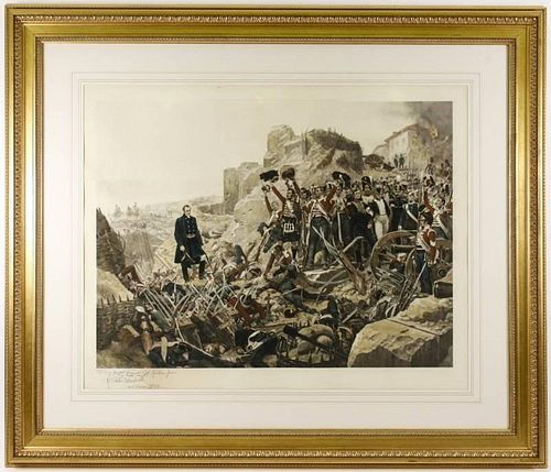 Signed Lithograph "The Taking of Badajoz", c. 1897