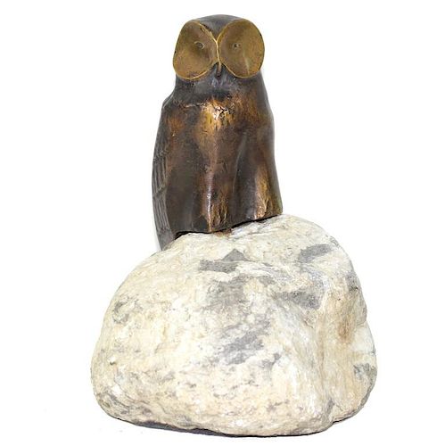 CHARLES REUSSNER (FRENCH 1886-1961) BRONZE OWL
