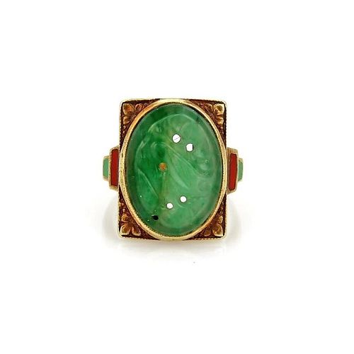 ANTIQUE CHINESE CARVED JADE RING
