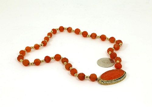 CHINESE HAND CARVED CARNELIAN NECKLACE