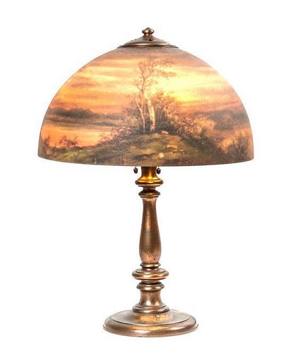 A Handel Reverse Painted Glass Table Lamp, Diameter of shade 16 x height overall 22 1/2 inches.