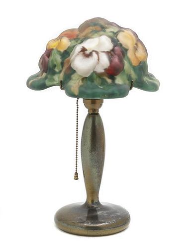A Pairpoint Puffy Reverse Painted Glass Table Lamp, Height overall 10 1/8 inches.