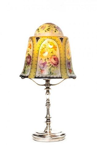 A Pairpoint Obverse Painted Glass Boudoir Lamp Shade, Diameter of shade 7 1/2 x height overall 15 inches.