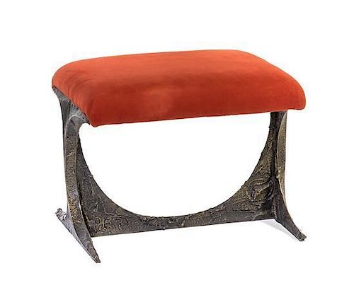 A Paul Evans Sculpted Bronze Bench, American (1931-1987), for Directional, Width 24 inches.