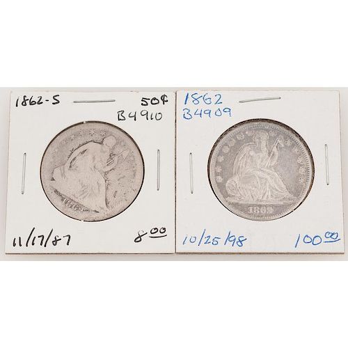 United States Liberty Seated Half Dollars 1862