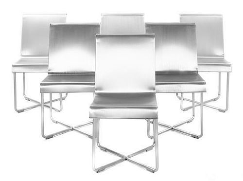 Six Frank Gehry Aluminum Superlight Chairs, Canadian/ American (b. 1929), Height 32 1/4 inches.