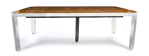 A Burl and Chrome Extension Table, Height 30 1/4 x width 94 x depth 48 1/2 inches (closed).