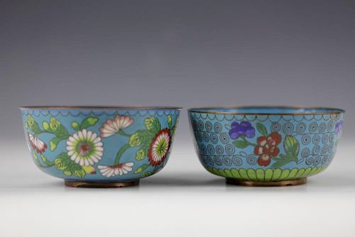 TWO Chinese cloisonne bowls