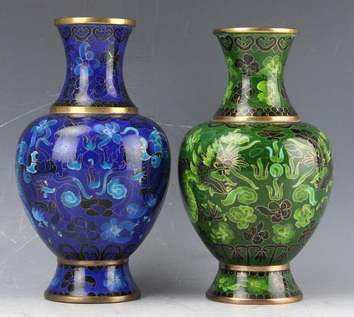 A pair of Chinese cloisonne dragon vase